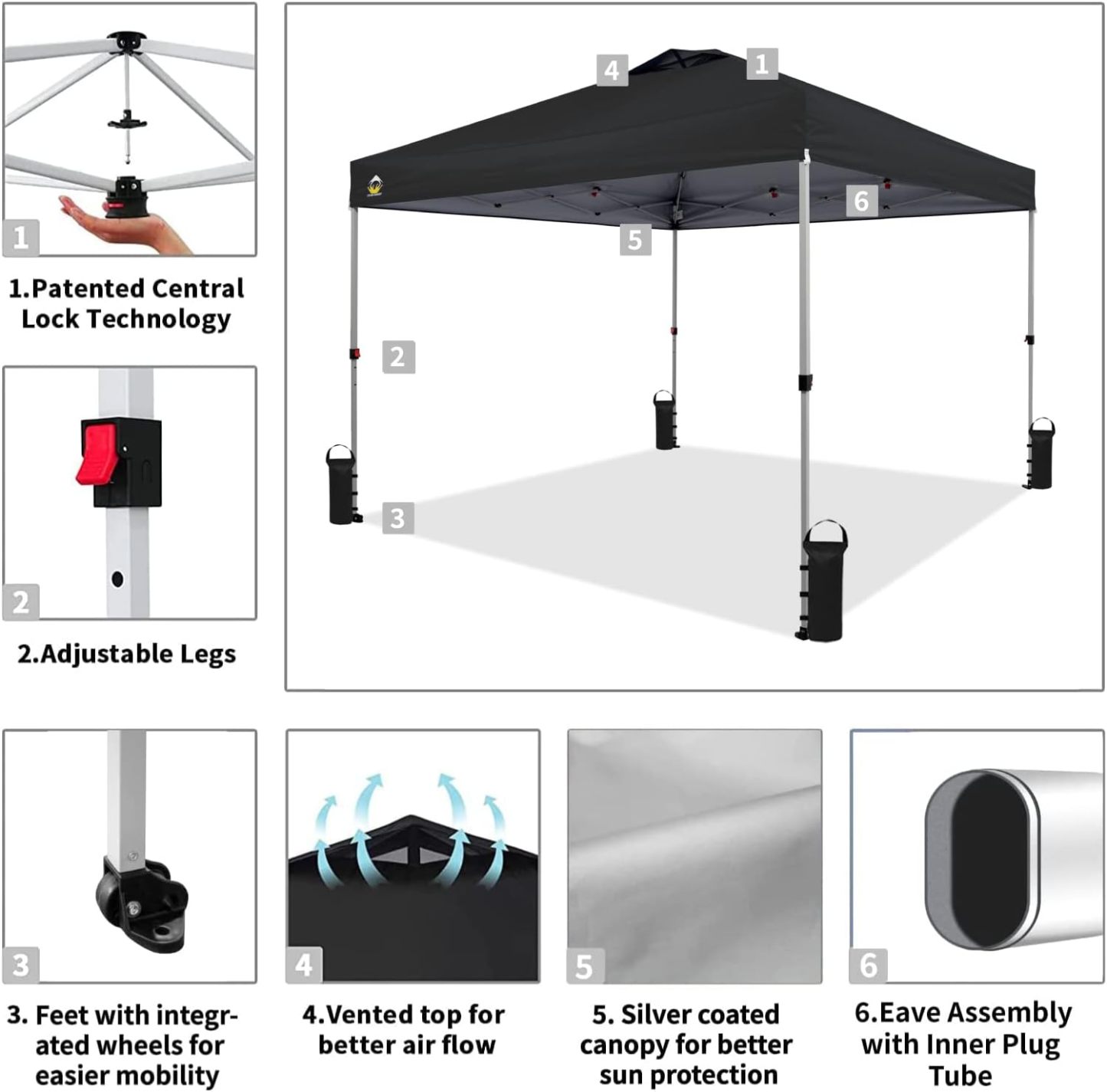 CROWN SHADES - Toldo desplegable para la Playa, fácil de armar, para el Aire Libre, Eventos, Fiestas, Campamento, Cubierta STO-N-Go, Parte Superior recubierta de Plata, 10 x 10 Pulgadas, Blanco