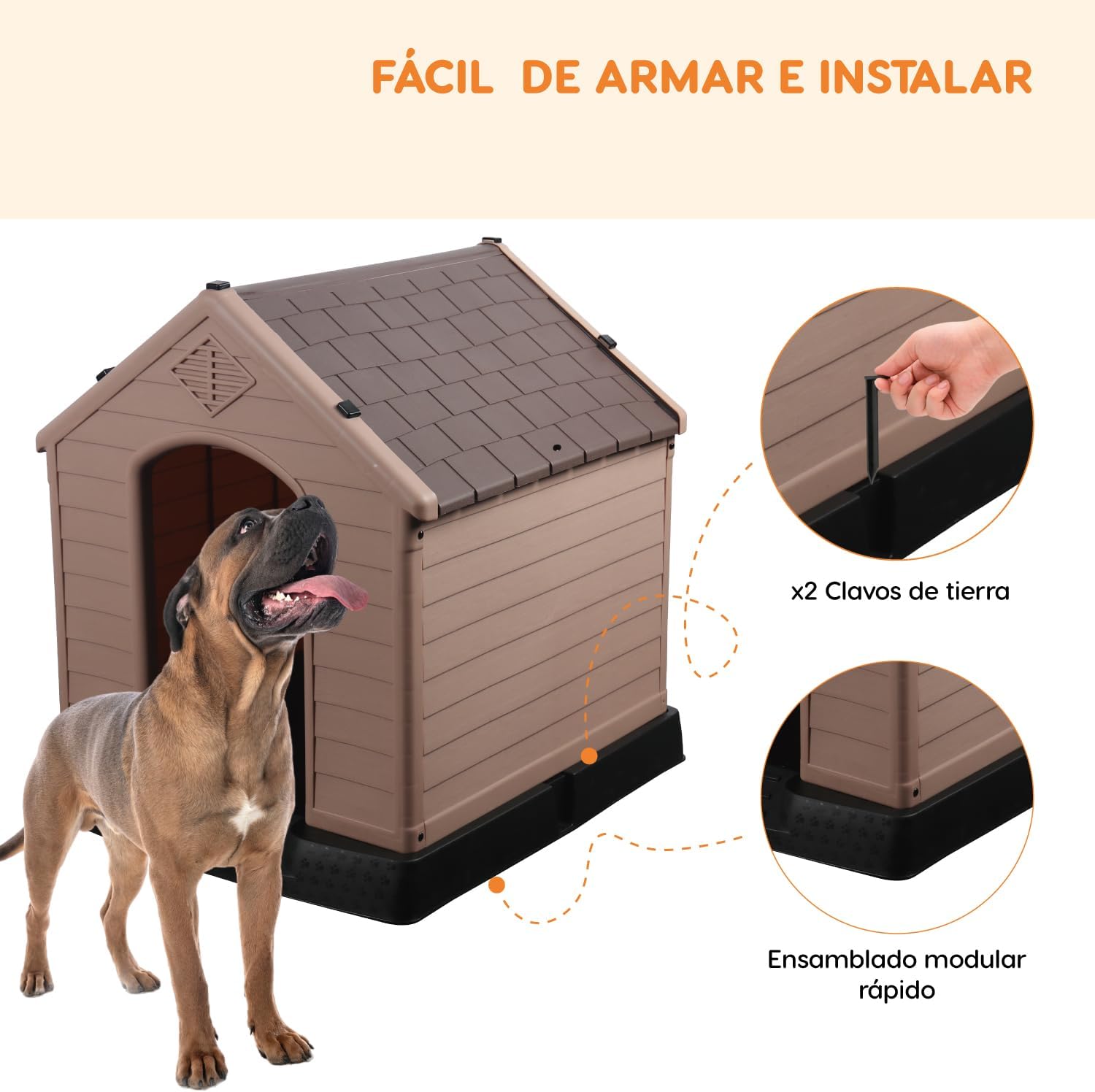 POLI PETS Casa de plástico para Perros, casa Duradera para Perros pequeños, medianos y Grandes, con Suelo Elevado y Rejillas de ventilación, ventila, fácil de Limpiar y Montar Dog Kennel