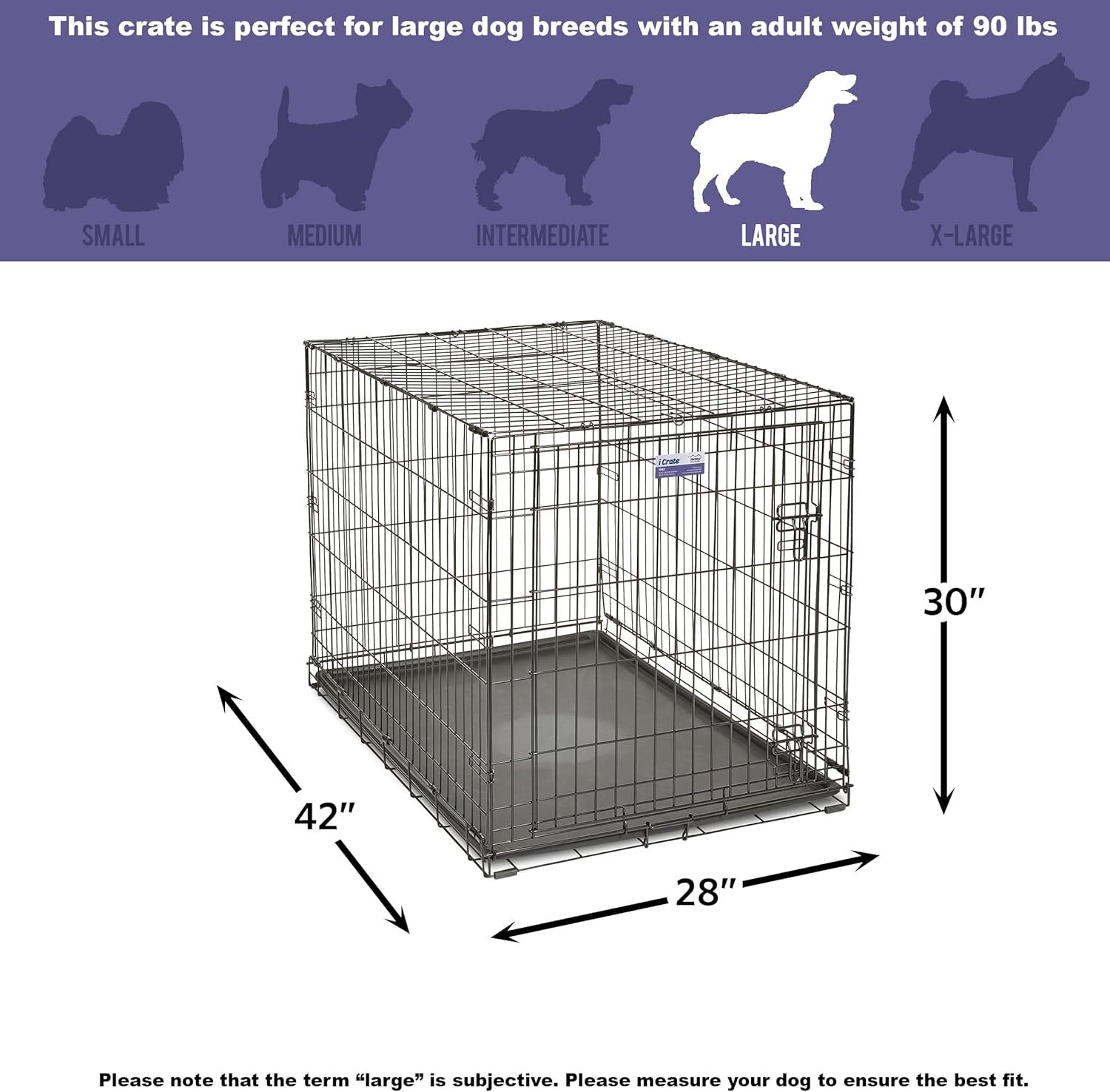 MidWest Homes for Pets - Jaula para perros XL | Jaula para perros MidWest iCrate de metal plegable con doble puerta con panel divisor, protege los pies y bandeja para perros a prueba de fugas | 48 pulgadas de largo x 30 de ancho x 33 pulgadas de alto, raz