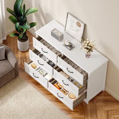 Gizoon - Cómoda de 6 cajones para recámara, cómoda de 47 pulgadas más grande con asa mental para habitación de niños, cómoda blanca con 6 cajones de almacenamiento para sala de estar, entrada y