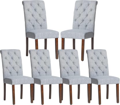 COLAMY - Juego de 6 sillas de Comedor con Botones y tapizadas, con Patas de Madera Maciza y Asiento Acolchado para Comedor, Cocina, Color Gris