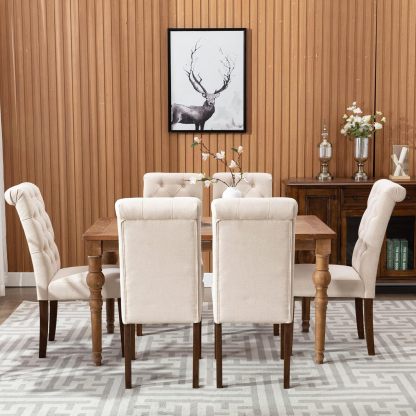 COLAMY - Juego de 6 sillas de Comedor con Botones y tapizadas, con Patas de Madera Maciza y Asiento Acolchado para Comedor, Cocina, Color Gris