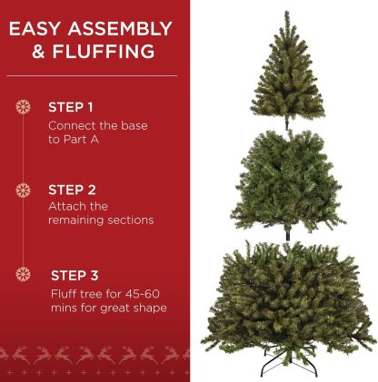 Best Choice Products - Árbol de Navidad Artificial de Abeto preiluminado de 7 pies para el hogar, Oficina, decoración de Fiesta con 550 Luces incandescentes, 1346 Puntas de Rama, fácil Montaje