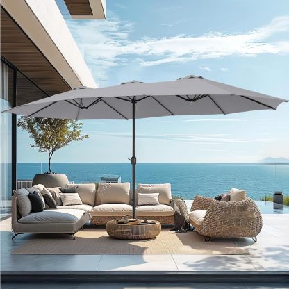 [Luz LED] Phivilla Home Sombrilla grande para patio exterior de 15 pies con base – Opción de luz LED, doble cara, manivela, impermeable