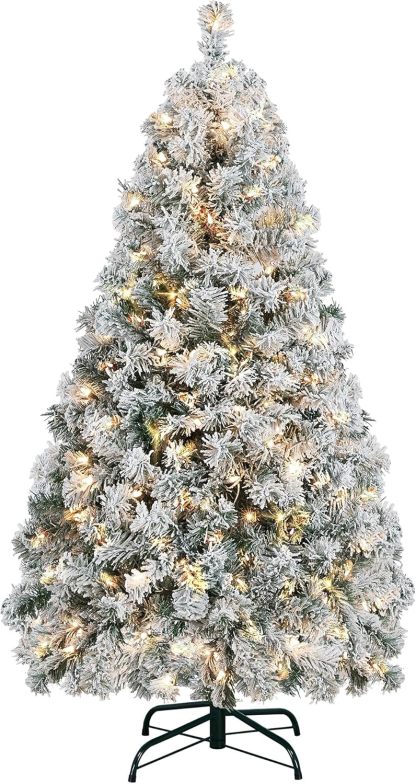 Yaheetech Árbol de Navidad artificial preiluminado de 6 pies con luces incandescentes blancas cálidas, árbol de Navidad con 820 puntas de rama, 250 luces incandescentes y soporte plegable, color rosa