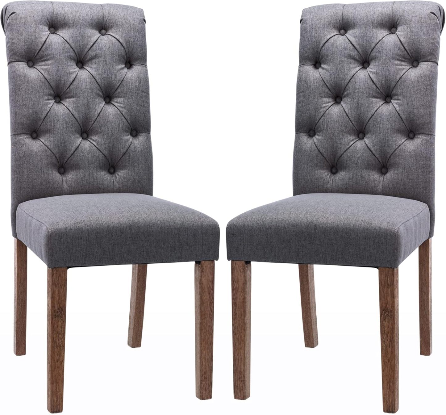 COLAMY - Juego de 6 sillas de Comedor con Botones y tapizadas, con Patas de Madera Maciza y Asiento Acolchado para Comedor, Cocina, Color Gris