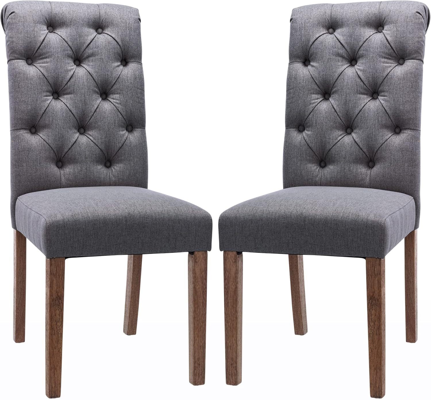 COLAMY - Juego de 6 sillas de Comedor con Botones y tapizadas, con Patas de Madera Maciza y Asiento Acolchado para Comedor, Cocina, Color Gris