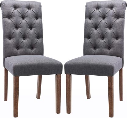 COLAMY - Juego de 6 sillas de Comedor con Botones y tapizadas, con Patas de Madera Maciza y Asiento Acolchado para Comedor, Cocina, Color Gris