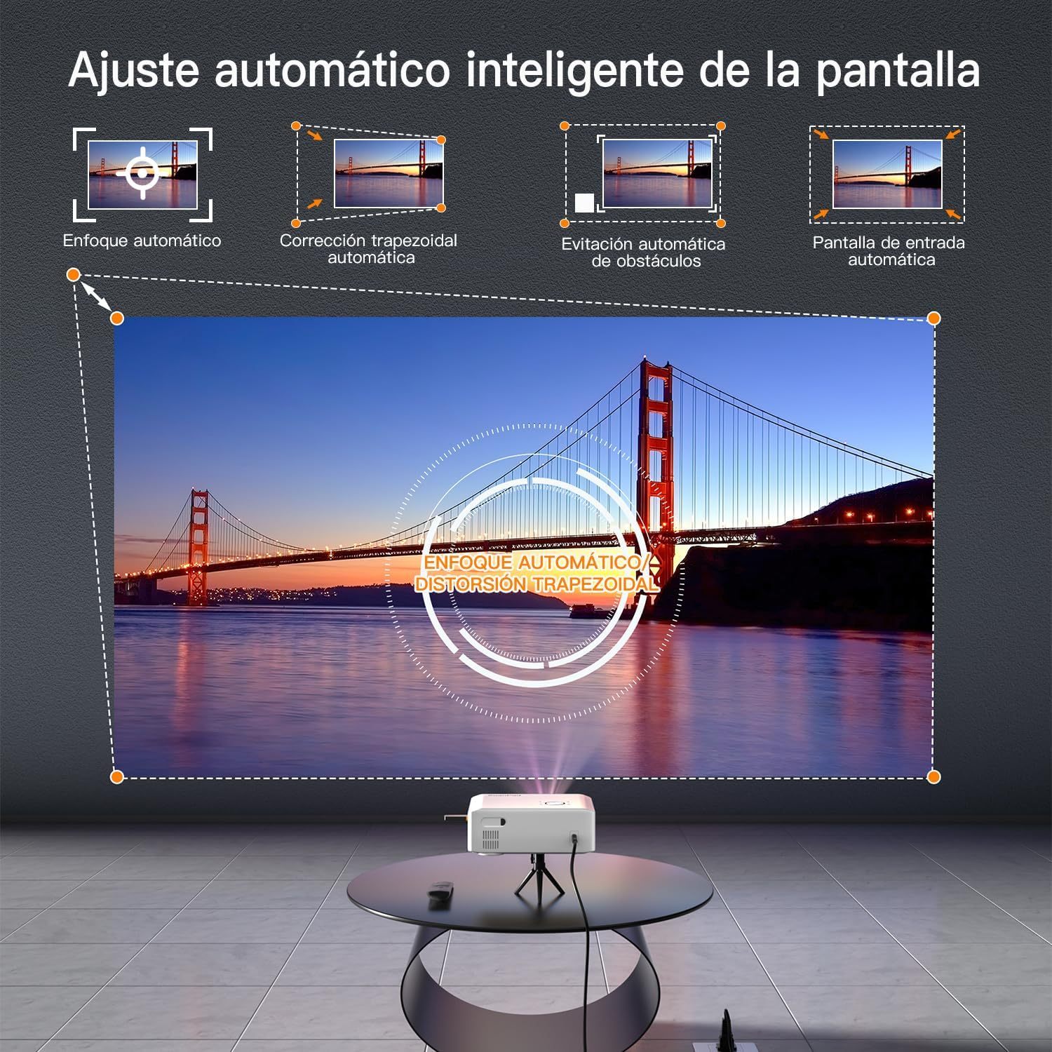 【AI Auto Focus & Keystone】 Proyector 4K Soporte, XuanPad Proyector Bluetooth WiFi6, 26000L 1080P Proyector Portatil Inteligente, Proyector para Cine en Casa con trípode para iOS/Android/TV Stick
