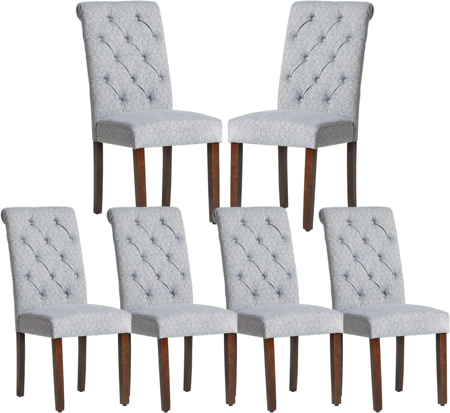 COLAMY - Juego de 6 sillas de Comedor con Botones y tapizadas, con Patas de Madera Maciza y Asiento Acolchado para Comedor, Cocina, Color Gris