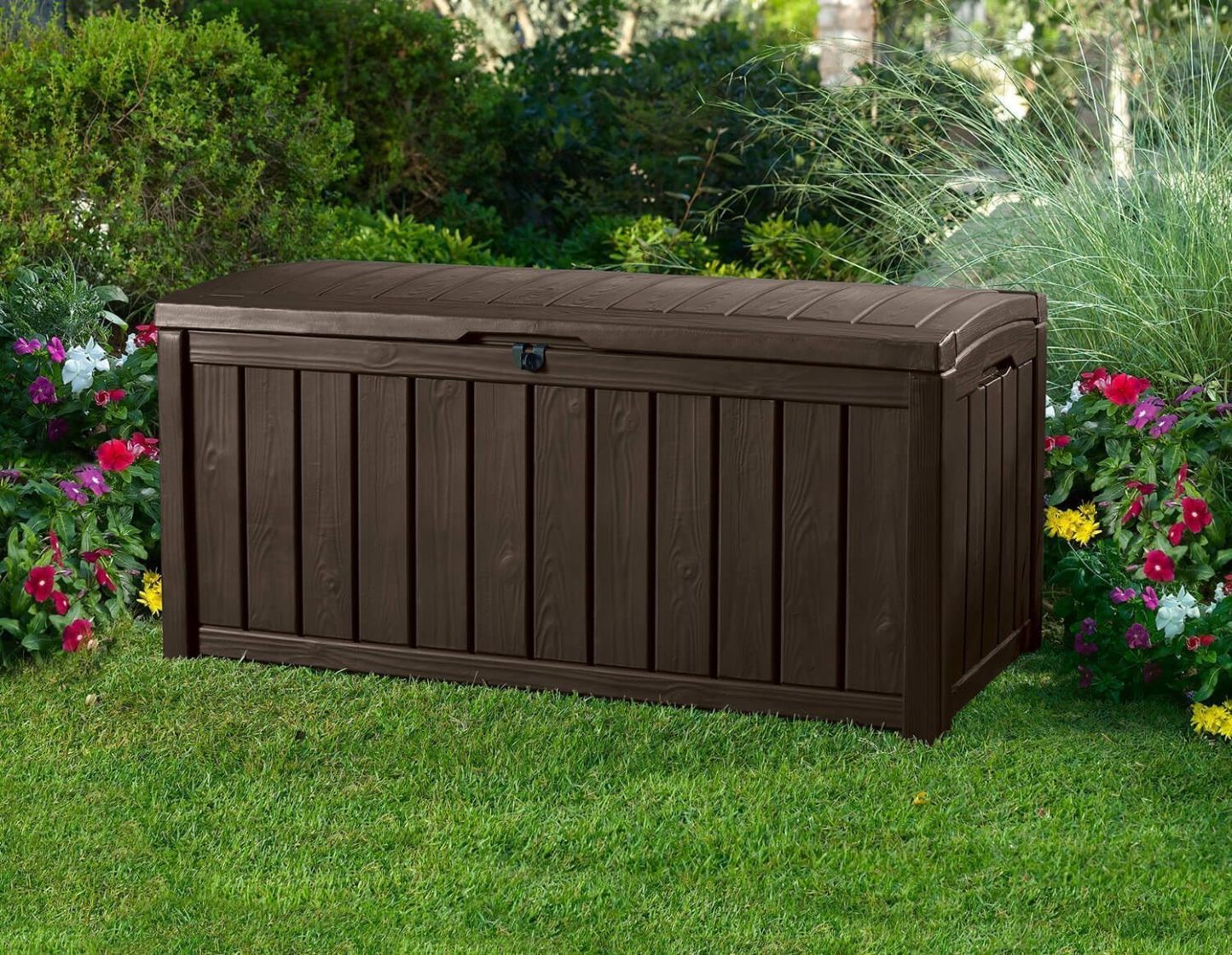 KETER Caja de Almacenamiento Glenwood, 390 Litros, Baul de Jardin, Color Marrón, polipropileno