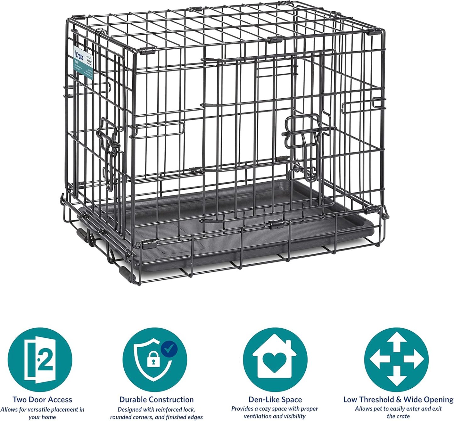 MidWest Homes for Pets - Jaula para perros XL | Jaula para perros MidWest iCrate de metal plegable con doble puerta con panel divisor, protege los pies y bandeja para perros a prueba de fugas | 48 pulgadas de largo x 30 de ancho x 33 pulgadas de alto, raz