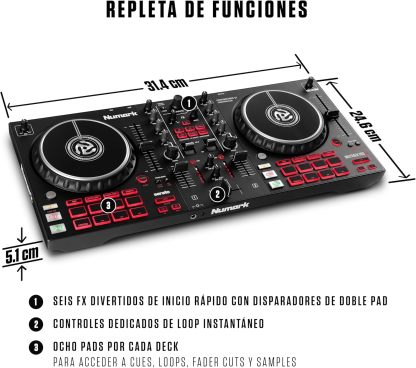 Numark Mixtrack Platinum FX Controlador DJ Para Serato DJ Con Control de 4 Secciones, Mezclador DJ, Interfaz de Audio Incorporada, Pantallas en Las Ruedas de Selección y Paletas de Efectos