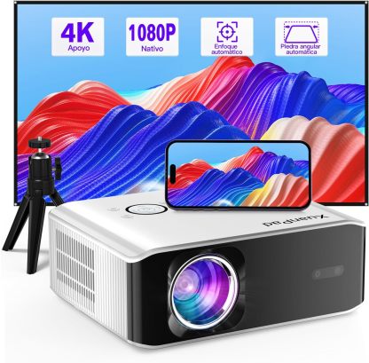 【AI Auto Focus & Keystone】 Proyector 4K Soporte, XuanPad Proyector Bluetooth WiFi6, 26000L 1080P Proyector Portatil Inteligente, Proyector para Cine en Casa con trípode para iOS/Android/TV Stick