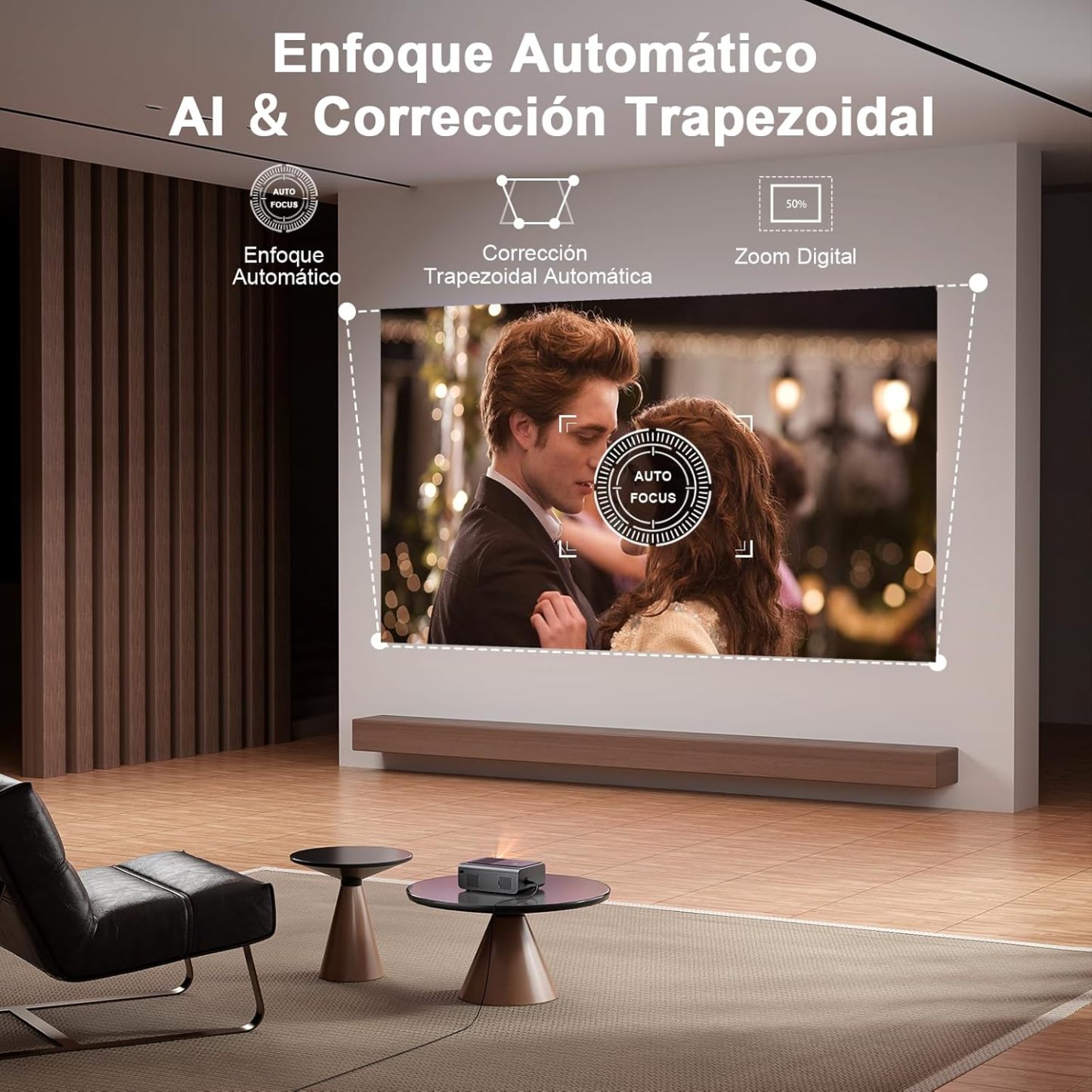 【AI Auto Focus & Keystone】 Proyector 4K Soporte, XuanPad Proyector Bluetooth WiFi6, 26000L 1080P Proyector Portatil Inteligente, Proyector para Cine en Casa con trípode para iOS/Android/TV Stick