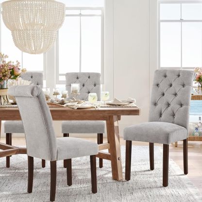COLAMY - Juego de 6 sillas de Comedor con Botones y tapizadas, con Patas de Madera Maciza y Asiento Acolchado para Comedor, Cocina, Color Gris