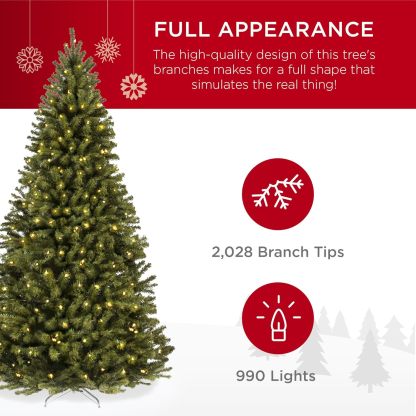 Best Choice Products - Árbol de Navidad Artificial de Abeto preiluminado de 7 pies para el hogar, Oficina, decoración de Fiesta con 550 Luces incandescentes, 1346 Puntas de Rama, fácil Montaje