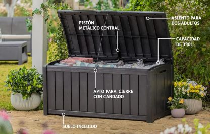 KETER Caja de Almacenamiento Glenwood, 390 Litros, Baul de Jardin, Color Marrón, polipropileno