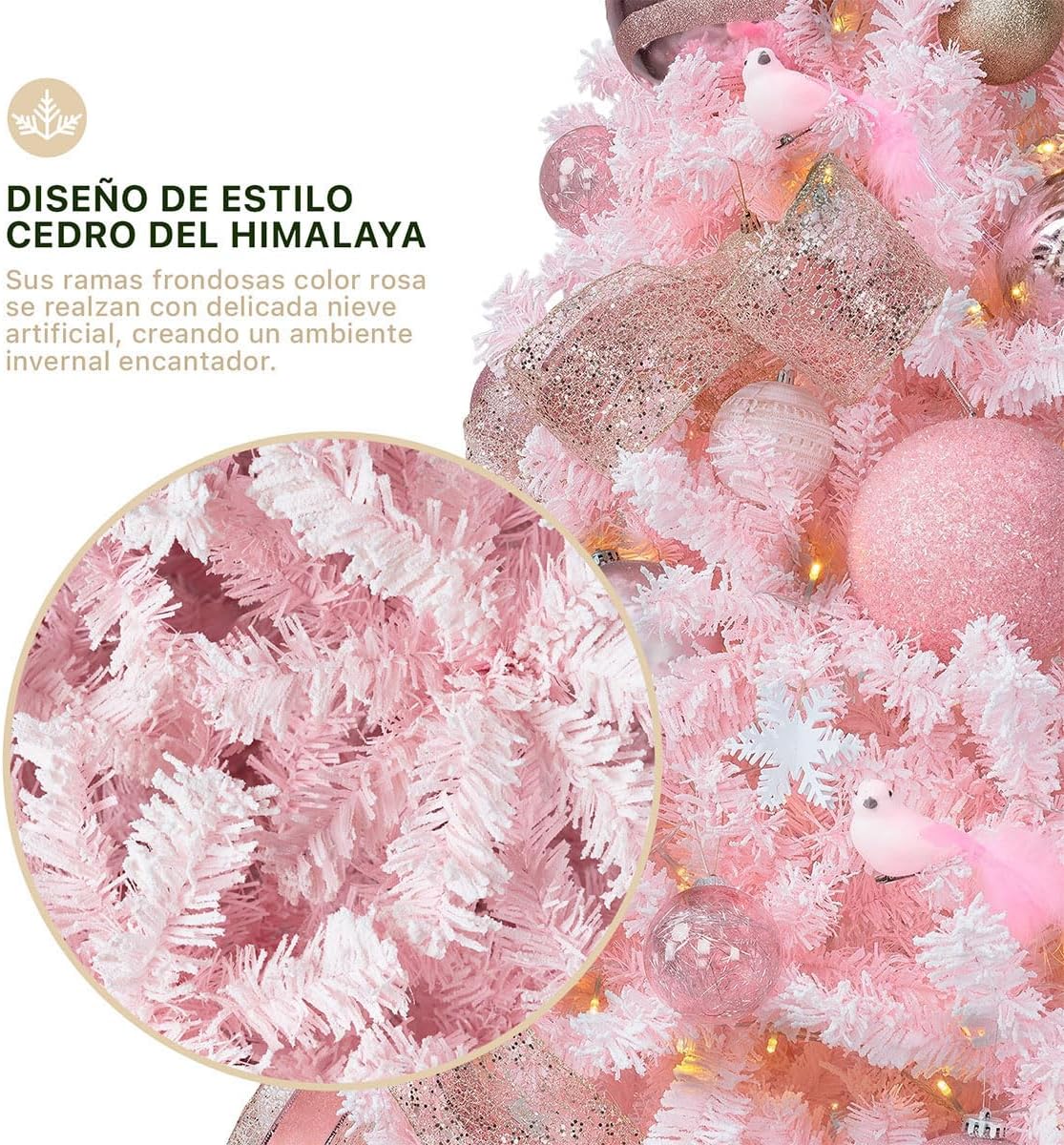 ESQUIMAL Árbol de Navidad Frondoso con Ramas Escarchadas, Pino Navideño (Rosa Nevado, 2.2 m)