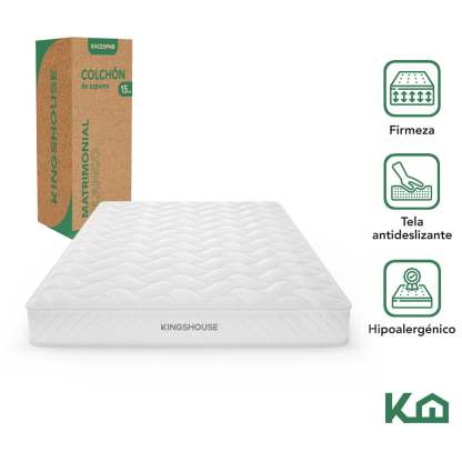 Colchon Matrimonial En Caja 15cm Alto KingsHouse blanco Kingshouse KHCESPMB