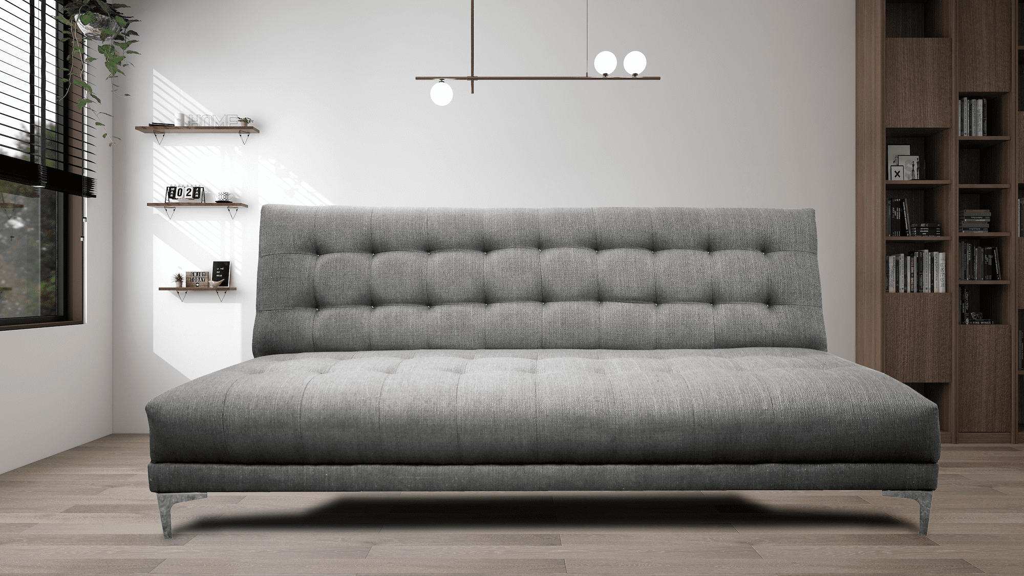 Sofa Cama Reclinable El Bazar Store Verso Gris plata, Futon Abotonado Matrimonial 3 posiciones, Sala