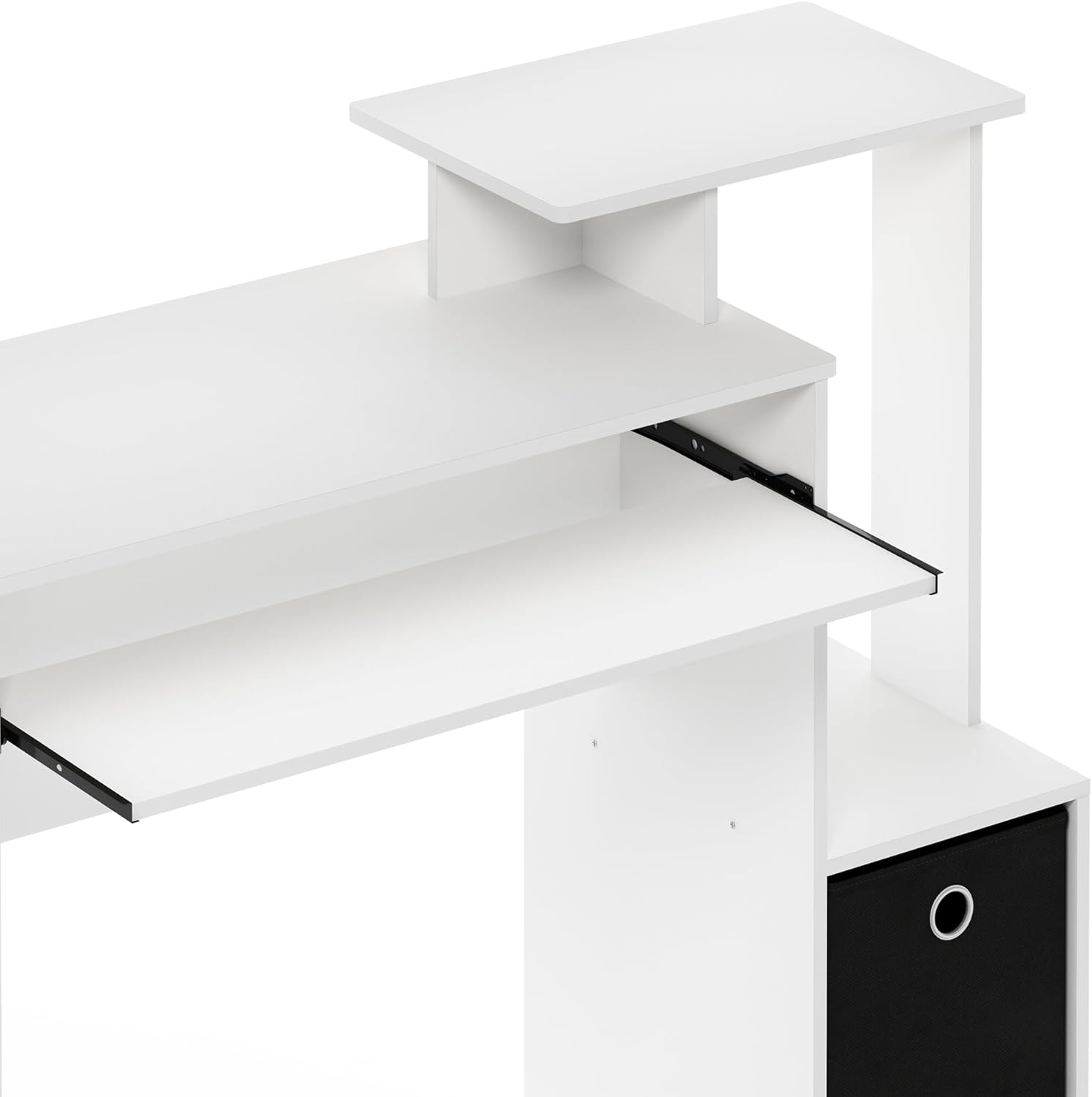 Furinno Econ Escritorio de escritura de computadora de oficina en casa multipropósito W/Bin, Blanco/Negro