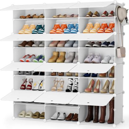 HOMIDEC - clóset de almacenamiento de zapatos, 48 pares de zapateros de 3 por 8 niveles, organizador de zapatos para ahorrar espacio, para clóset, pasillo, sala de estar, recámara, cochera (blanco)
