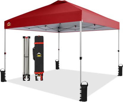 CROWN SHADES - Toldo desplegable para la Playa, fácil de armar, para el Aire Libre, Eventos, Fiestas, Campamento, Cubierta STO-N-Go, Parte Superior recubierta de Plata, 10 x 10 Pulgadas, Blanco