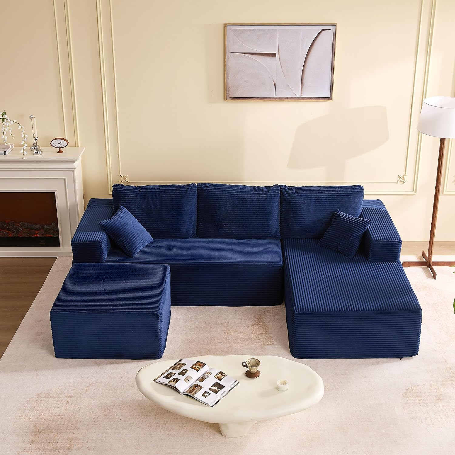 🛋️ Afuson Sofá Modular Seccional en Forma L de 107 Pulgadas, Asiento Profundo, Tapicería de Pana, Sin Montaje, Diseño Deshuesado para Sala de Estar