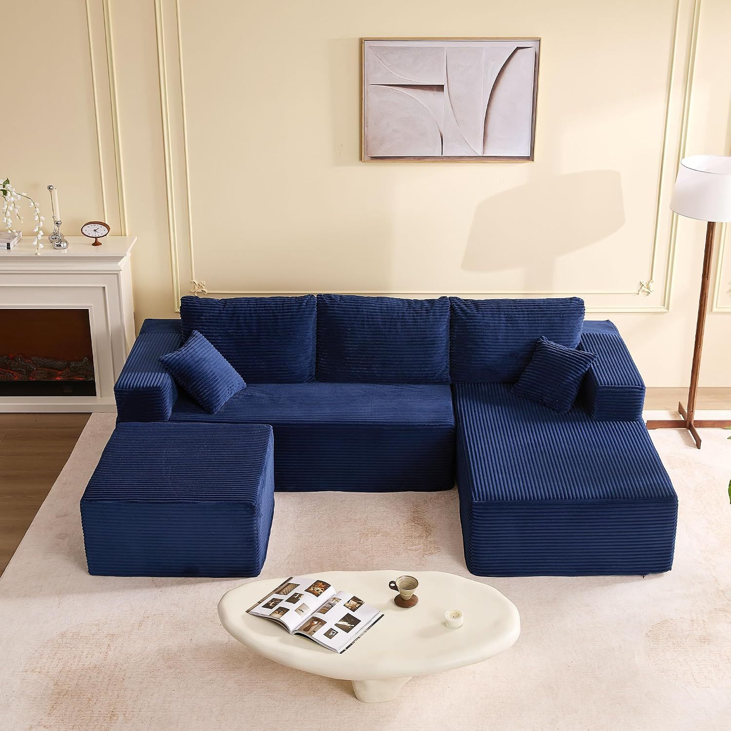 🛋️ Afuson Sofá Modular Seccional en Forma L de 107 Pulgadas, Asiento Profundo, Tapicería de Pana, Sin Montaje, Diseño Deshuesado para Sala de Estar