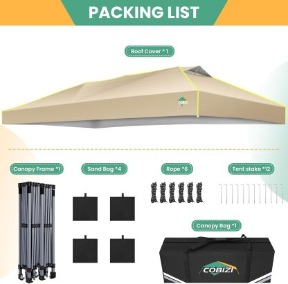 COBIZI - Tienda de campaña desplegable de 10 x 20 Pulgadas, Tienda de campaña instantánea Comercial para Bodas, Fiestas con 3 Altura Ajustable, toldo Ez Up para Exteriores, Impermeable, UPF50+ con