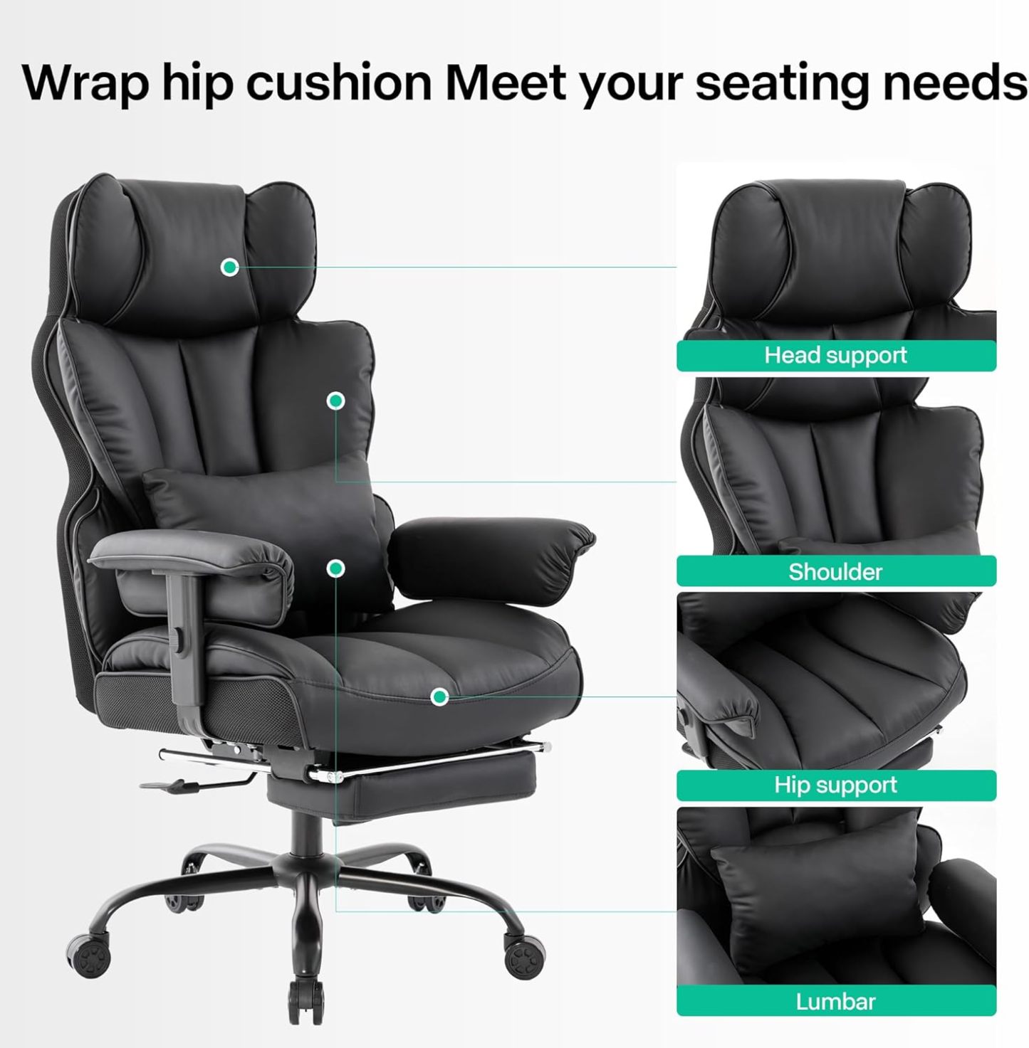 Gzagdecr - Silla de oficina grande y alta de 400 libras, silla de juego de piel sintético con respaldo alto, silla reclinable, silla de oficina ergonómica ejecutiva, soporte lumbar, silla de