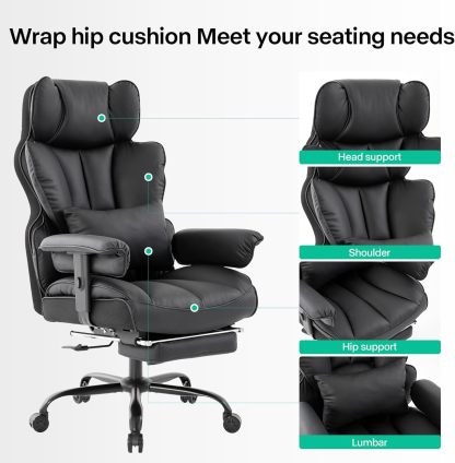 Gzagdecr - Silla de oficina grande y alta de 400 libras, silla de juego de piel sintético con respaldo alto, silla reclinable, silla de oficina ergonómica ejecutiva, soporte lumbar, silla de