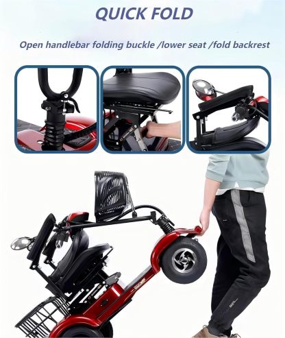 Scooters Eléctricos de 4 Ruedas,Silla de Ruedas Eléctrica Móvil para Adultos Mayores Scooters Eléctricos Plegables de 380W para Adultos Mayores,48v20ah Carga: 200kg(440lb) Autonomía hasta 25 Millas (Azul /Motor doble)
