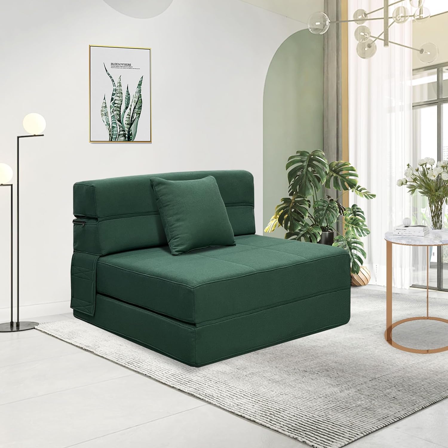 Silla reclinable Anoner, sofá cama plegable de 152 cm, diván con 2 cojines, funda lavable de espuma viscoelástica tamaño queen, color gris claro