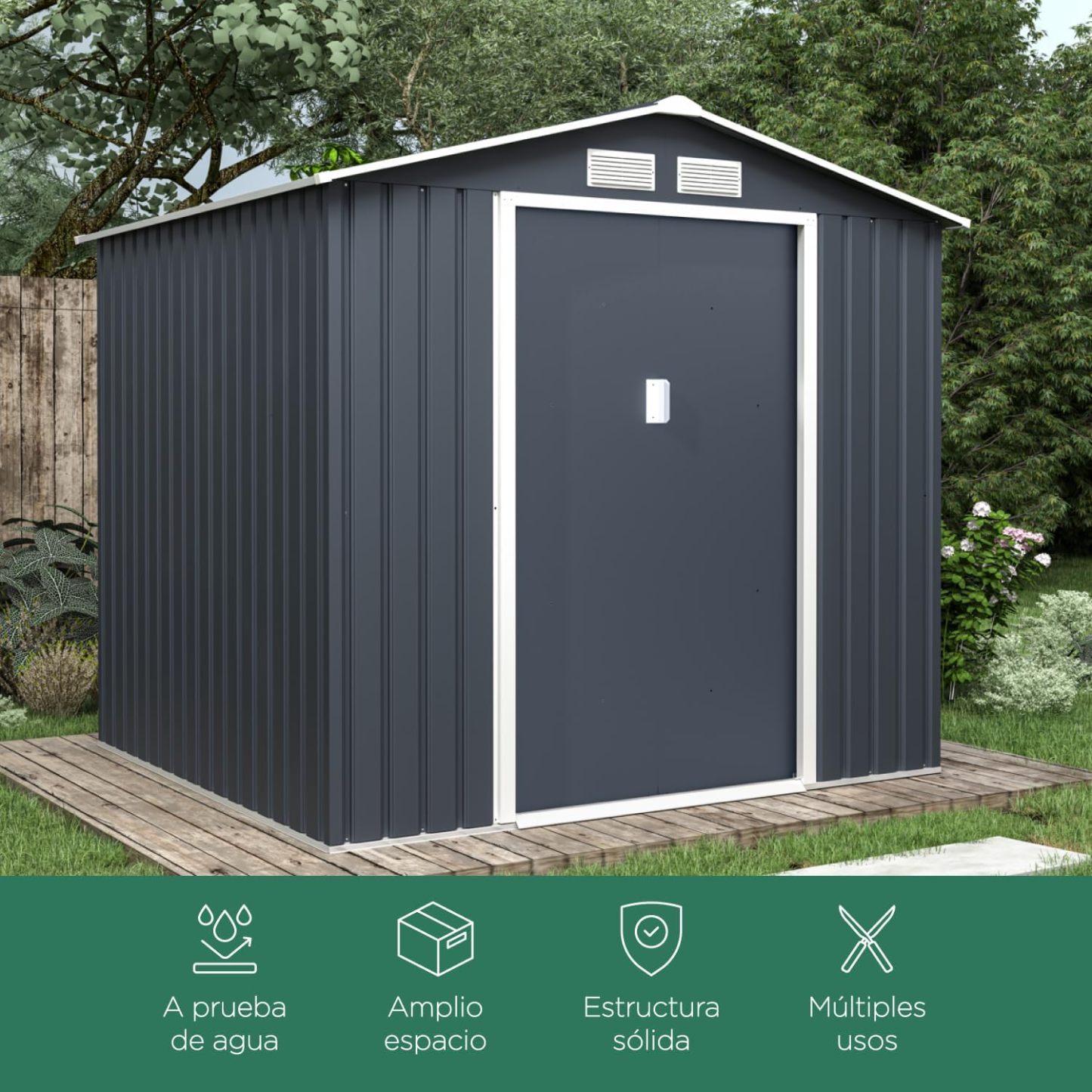 TOPLIVING Cobertizo de Almacenamiento Exterior de Metal, Bodega Exterior para Herramientas, Armario para Jardín Multiusos Metálico 213x191x195 cm Color Gris