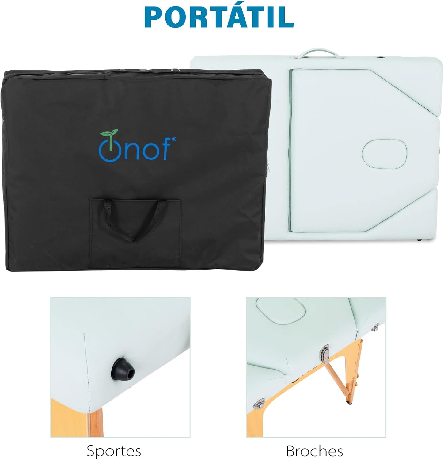 Onof Cama de Masaje Plegable de 3 Secciones y 8 Niveles de Altura Ajustable con Estuche Portátil para Uso Profesional Fisioterapia SPA Tatuajes Facial (Azul Maya)