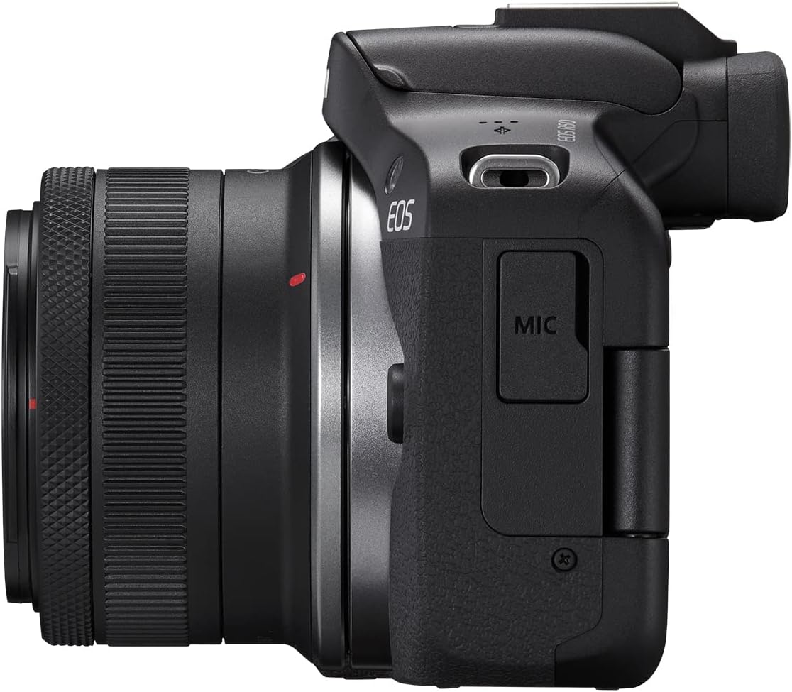 Canon EOS R50 Cámara de vlogging sin Espejo (Negro) con RF-S18-45mm F4.5-6.3 es Lente STM, 24.2 MP, Video 4K, detección y Seguimiento de Temas, Compacto, conexión de Smartphone, creador de Contenido