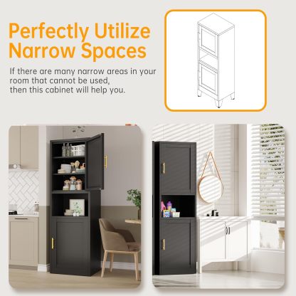 Ckzbx Gabinete de cocina de metal de 61 pulgadas de alto con 4 puertas, armarios de baño, 2 estantes ajustables para cocina, oficina en casa, sala de estar, comedor (negro)