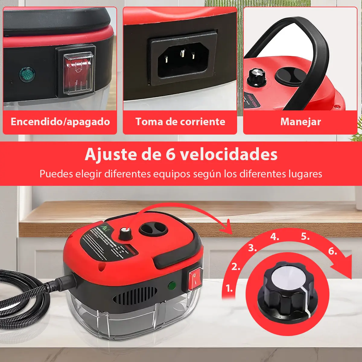Limpiador de Vapor de Alta Presión, Máquina de Limpieza de Vapor de 2500W Portátil de Alta Temperatura para Baño, Humedad Ajustable para Uso Doméstico, Cocina, Grasa, Detalles de Coche