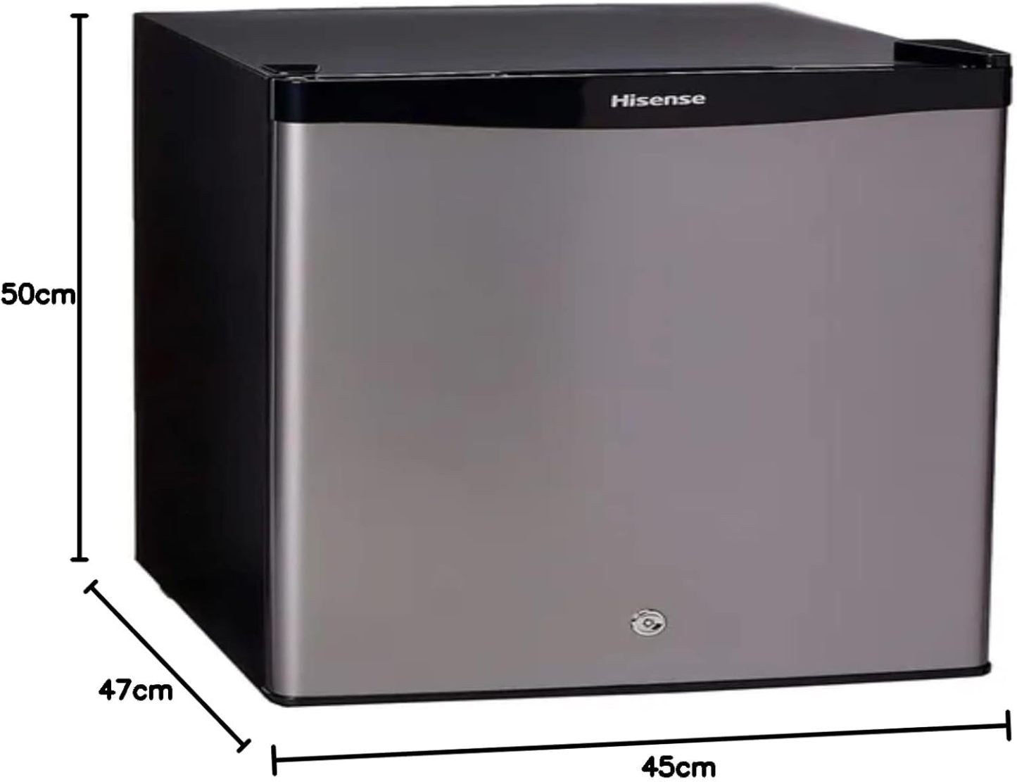 Hisense RR16D6AGX1- Frigobar,1.6 pies cúbicos,Congelador independiente,Termostato ajustable,Estantes para botellas de 2 litros,45x47x50cm(AnchoxLargoxAlto),Gris