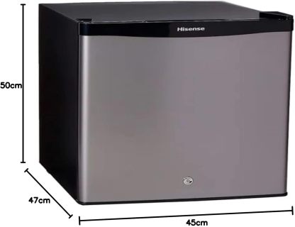 Hisense RR16D6AGX1- Frigobar,1.6 pies cúbicos,Congelador independiente,Termostato ajustable,Estantes para botellas de 2 litros,45x47x50cm(AnchoxLargoxAlto),Gris