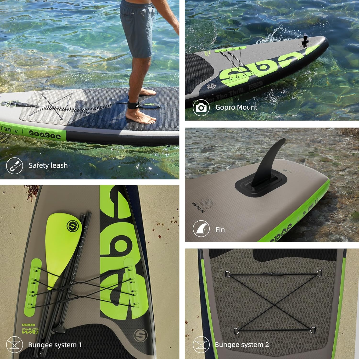 SEASEESUP Tablas de Remo inflables con Accesorios Sup, Tabla de Remo de 12 pies, Duradera, Ligera, diseño Estable de 33 Pulgadas de Ancho para Adultos con sobrepeso