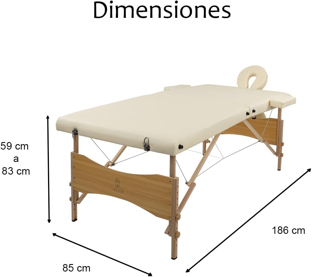LUXZEN - Cama para Masajes Portatil Plegable Profesional con Estuche y Altura Ajustable Camilla Fisioterapia Ideal para Tatuar SPA Quiropraxia o Facial (Extra Grande 85cm Ancho) (Beige)