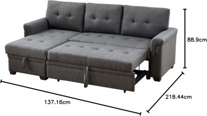Lilola Home Lucca - Sofá seccional Reversible de Lino Gris Claro con diván de Almacenamiento