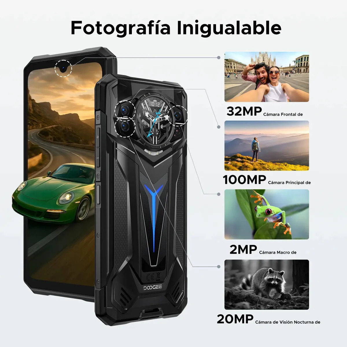Doogee S200 Ultra Celular Resistente 5G, Android 15, 48GB RAM+1TB ROM, Batería 11000mAh, Pantalla Trasera AMOLED, Cámara 100MP, NFC, WiFi, OTG, GPS, Doble SIM