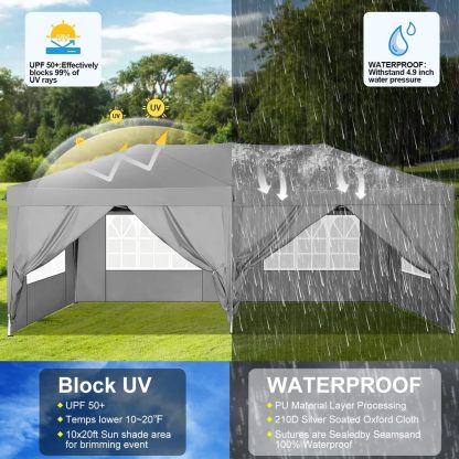 COBIZI - Toldo desplegable de 10 x 20 Pulgadas con 6 Paredes Laterales, toldo Impermeable para Eventos al Aire última intervensión, UPF 50+ cenador portátil para Fiestas, Playa, Camping, Boda,