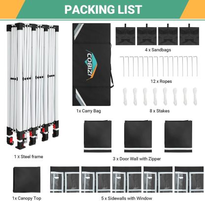 COBIZI - Toldo desplegable de 10 x 20 Pulgadas con 6 Paredes Laterales, toldo Impermeable para Eventos al Aire última intervensión, UPF 50+ cenador portátil para Fiestas, Playa, Camping, Boda,