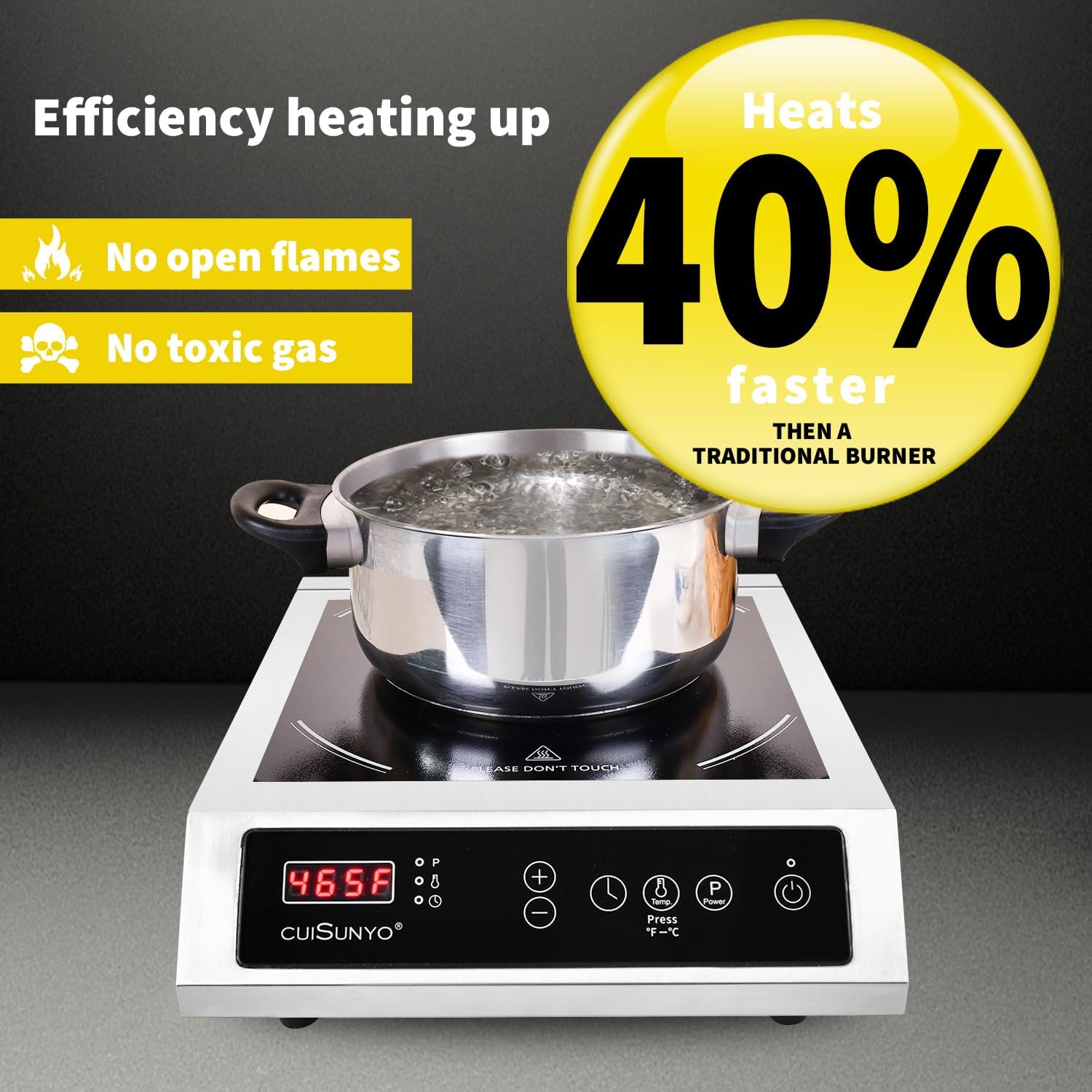 Cocina de inducción comercial 500-3500 W, 240 V, portátil, 10 niveles de potencia, quemador de encimera con 12 ajustes de temporizador, 140 a 550 °F y visualización LCD, estufa eléctrica de acero