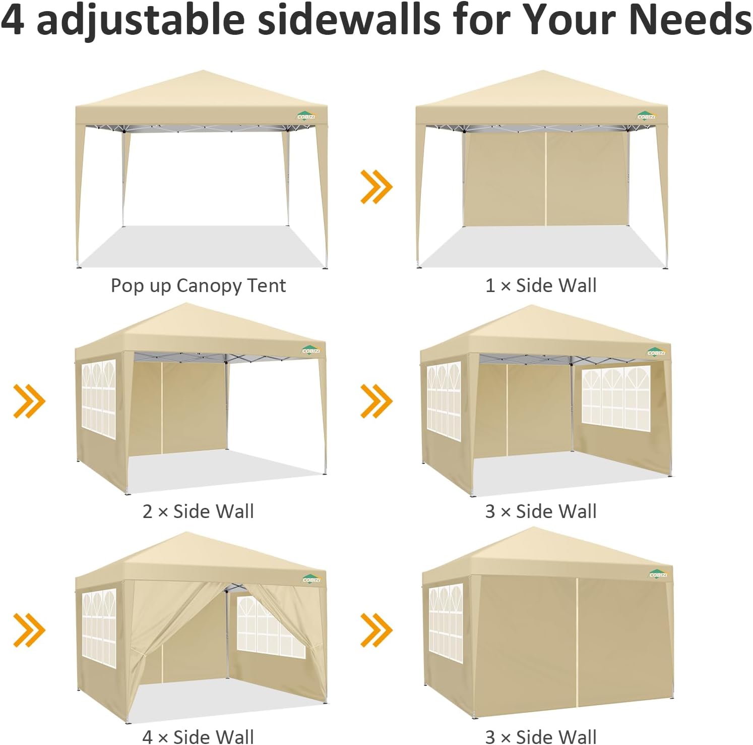 COBIZI - Toldo desplegable de 10 x 20 Pulgadas con 6 Paredes Laterales, toldo Impermeable para Eventos al Aire última intervensión, UPF 50+ cenador portátil para Fiestas, Playa, Camping, Boda,